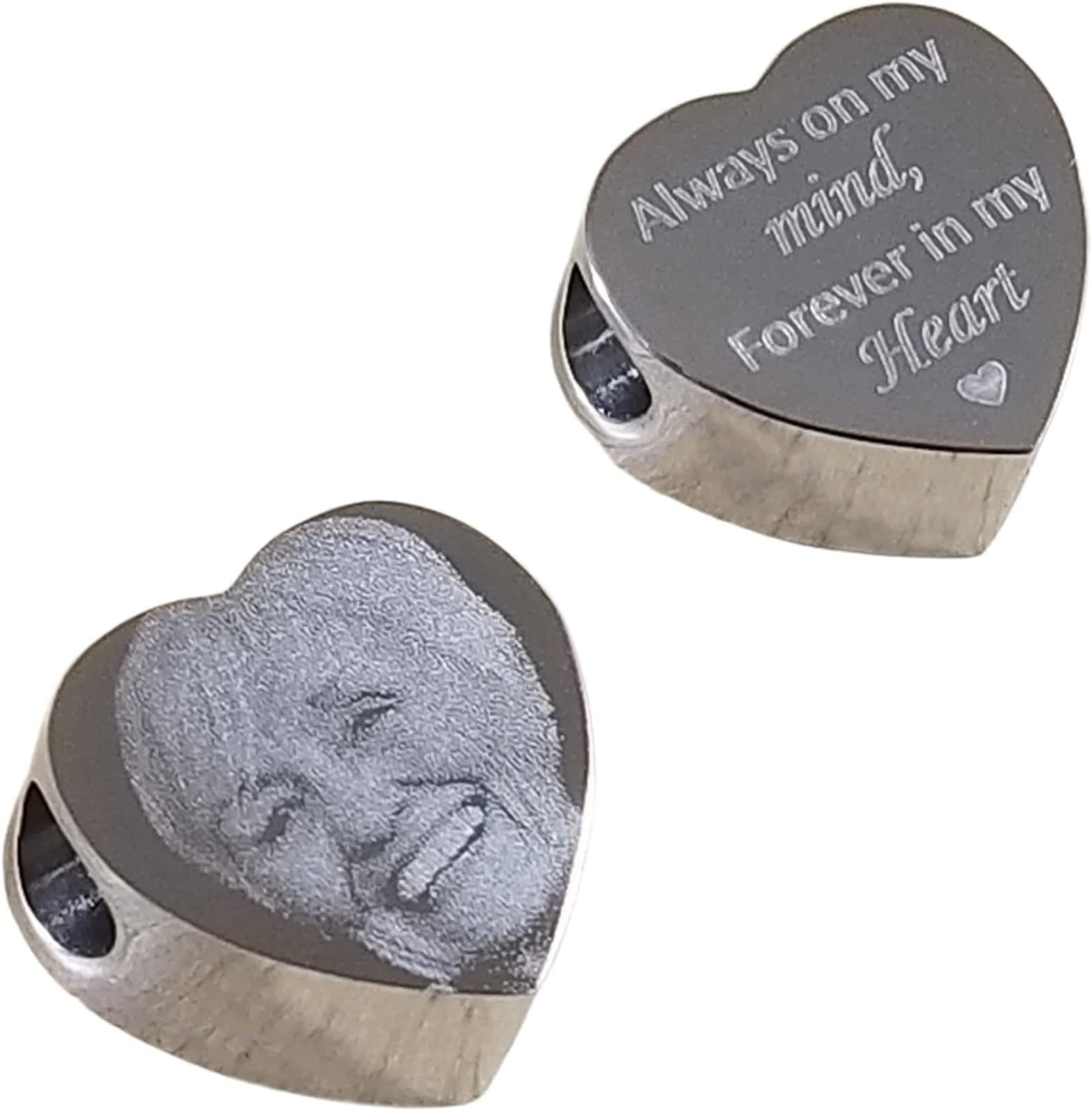 Personalised Memorial Photo Engraved Heart Charm - In Loving Memory, Funeral, RIP, Angel Baby - Fits Pandora Bracelets - Double sided engraving
