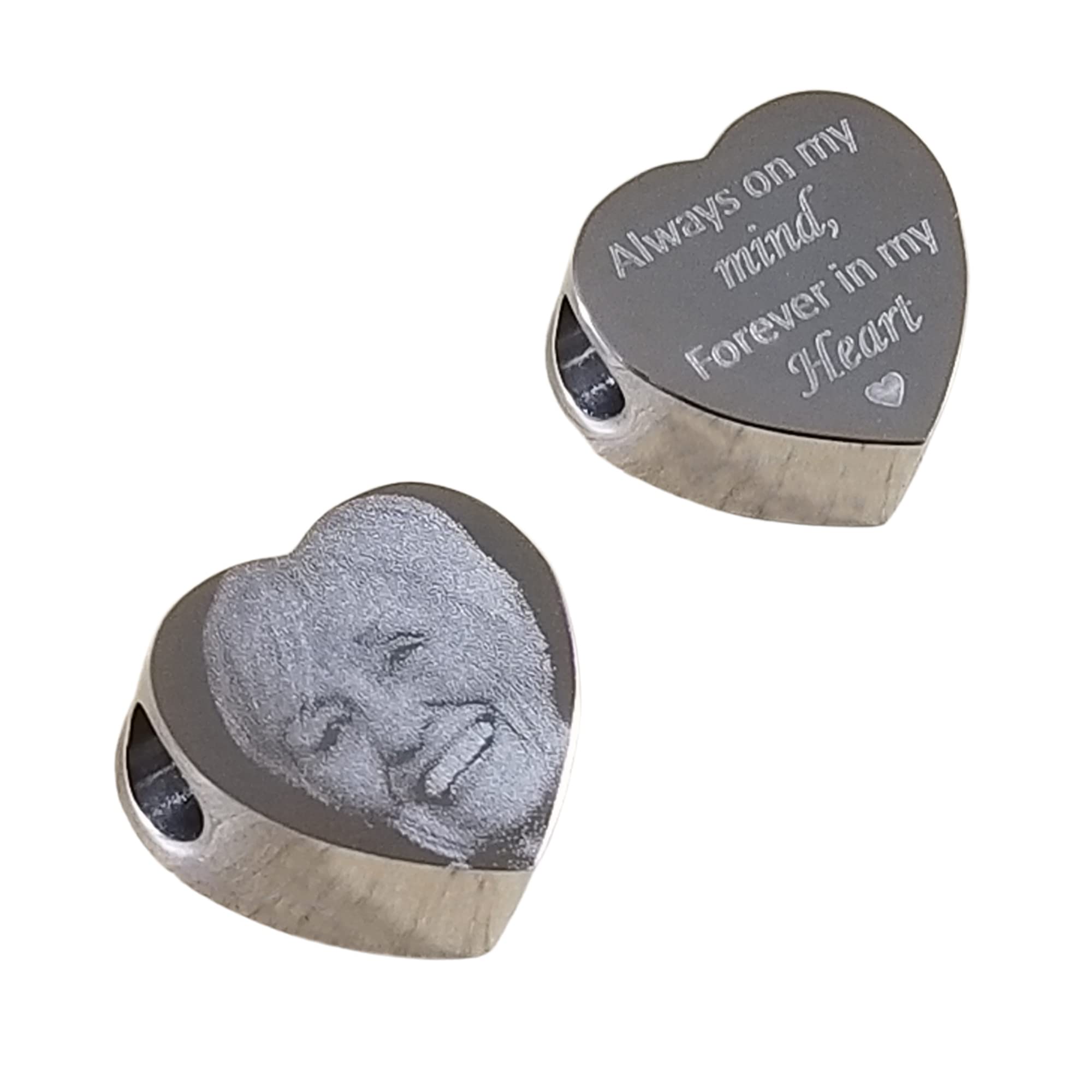 Personalised Memorial Photo Engraved Heart Charm - In Loving Memory, Funeral, RIP, Angel Baby - Fits Pandora Bracelets - Double sided engraving