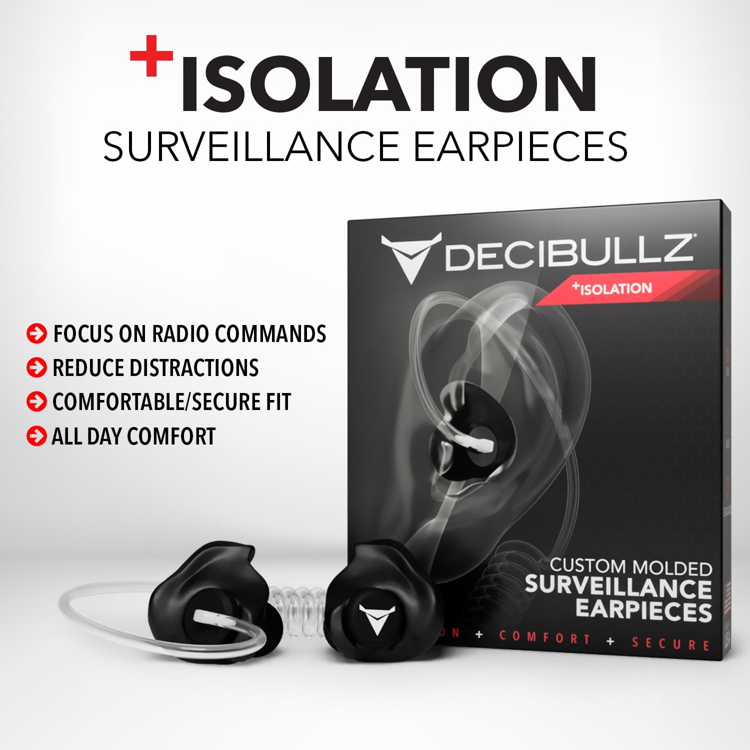 Decibullz Two-Way Surveillance Radio Headset Custom Molded Security Radio Surveillance Earpiece Set, Thermo-Fit Designed for Clear Acoustic Tube Radios, Isolation