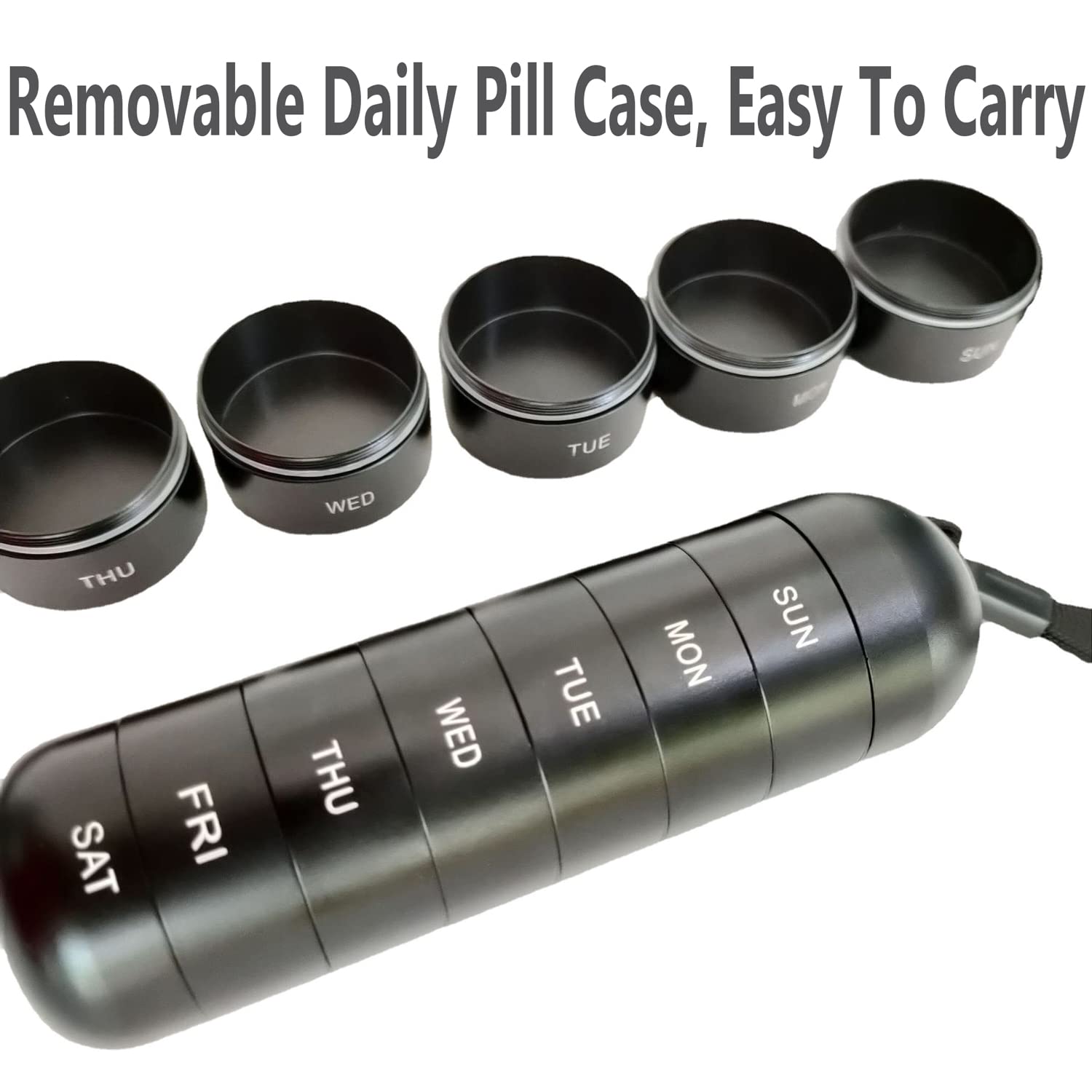 Caja de Pastillas 7 Dias, Pastillero Semanal 1 Toma Diaria, Aluminio Impermeable Discreto Organizador de Pastillas, Compacto Dispensador de Comprimidos desmontable para Viaje Exterior Cámping