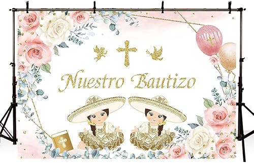 Miniatura 4 de AIBIIN Telón de fondo Mi Bautizo de 7 x 5 pies para niñas gemelas, Nuestro bautizo, bautizo, primera comunión, decoraciones de fiesta de bendición