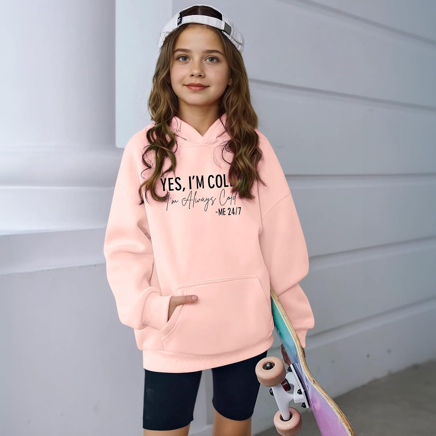 Yes I'M Cold Hoodies for Girls Always Cold Hoodie Kids Funny Graphic Hooded Sweatshirt Cute Preppy Pullover Tops image 5