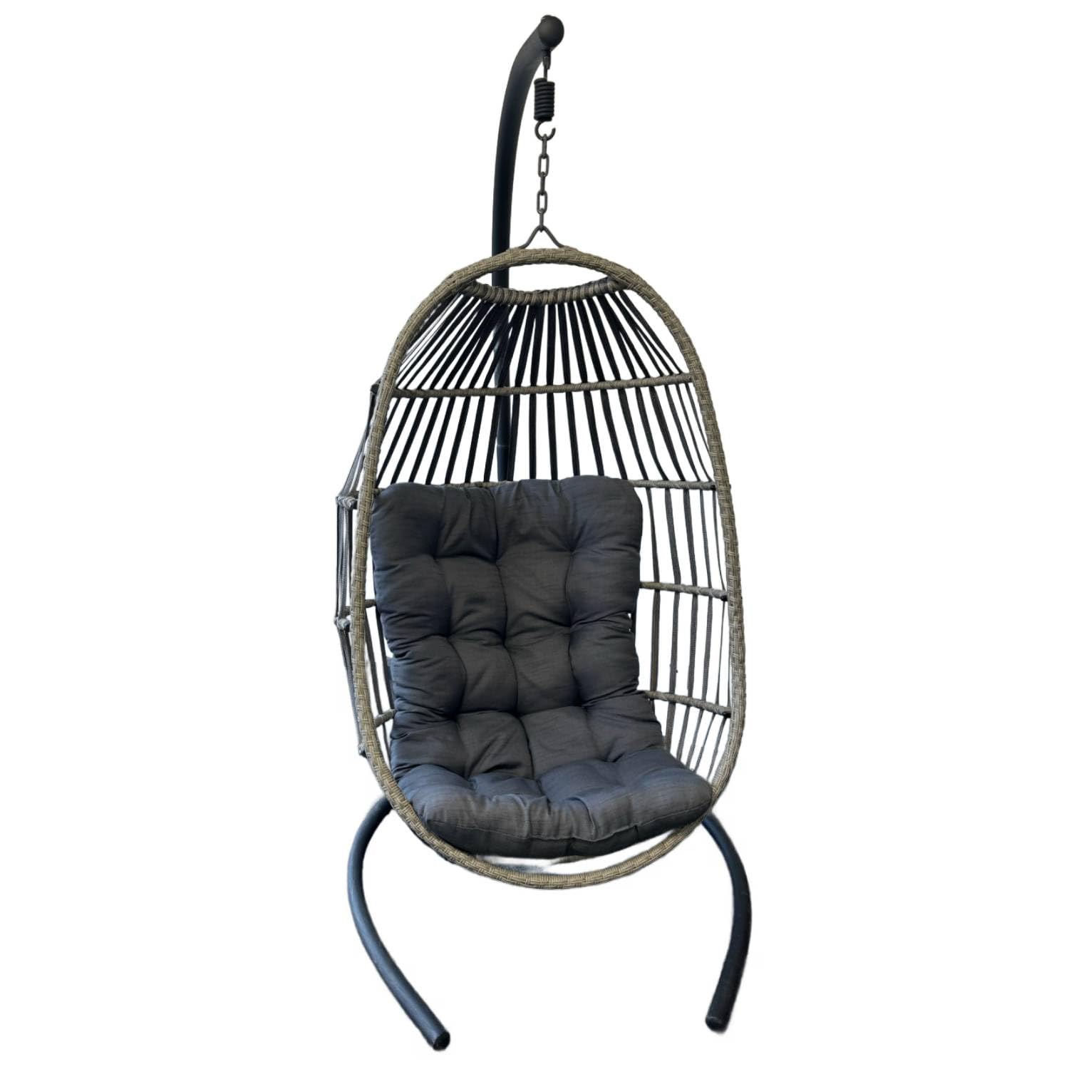 SEDOL Hanging Egg Chair with Stand – Foldable Rattan Swing Chair for Garden, Patio or Balcony – Indoor Outdoor Collapsible Hanging Seat with Cushion – Summer Relaxation Garden Chair (Grey)