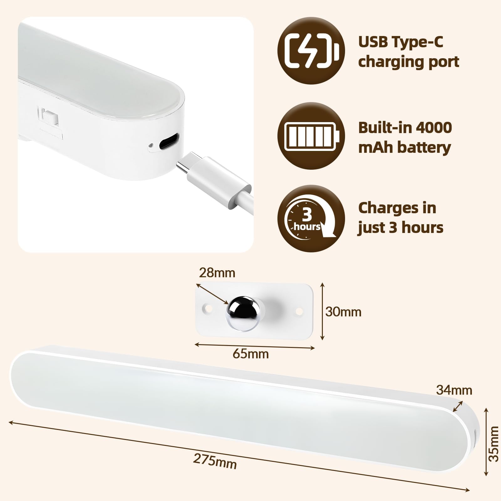 Collazoey LED Tocador Luces 4000 mAh USB Espejo Maquillaje 360° Giratorio Tres Temperaturas