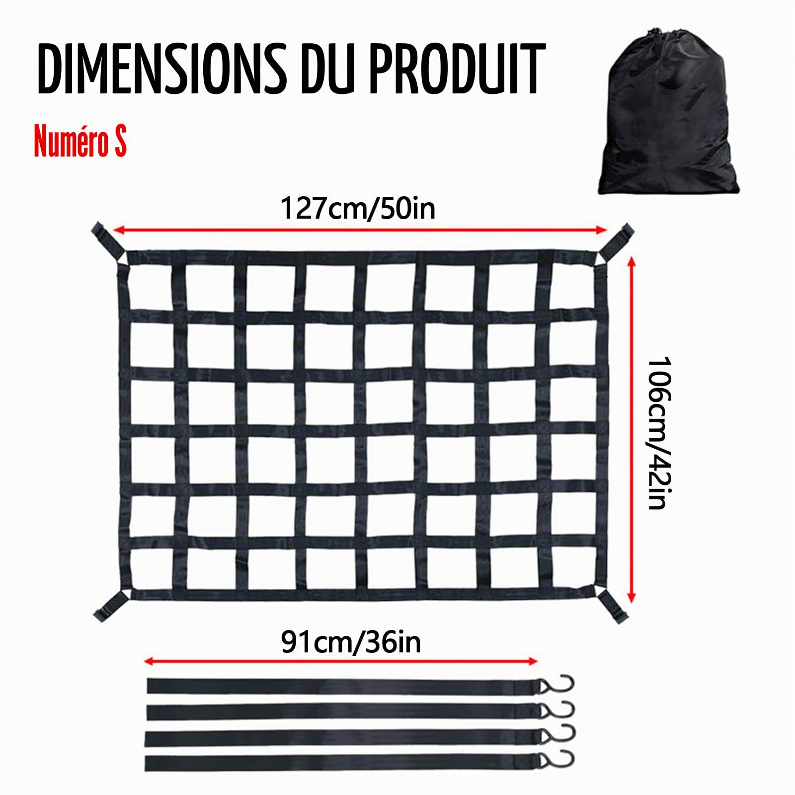 Filet De Rangement Coffre De Voiture, 127 * 106cm Filets De Chargement Lourds Filet à Bagages De Pick-Up Van Filet De Chargement Très Bord éLastique Maintient Les Charges Plus Fermement