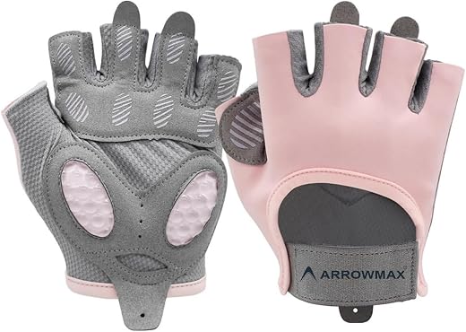 ArrowMax Women Gym Gloves with Wrist Support – Breathable Padded Weight Lifting &amp; Workout Hand Gloves | Anti-Slip Grip Hal...