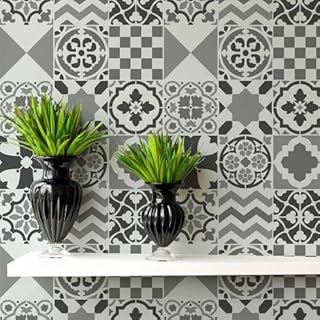 Patchwork Tiles Allover Stencil Pattern - Cement Tile Stencils - DIY Fau...