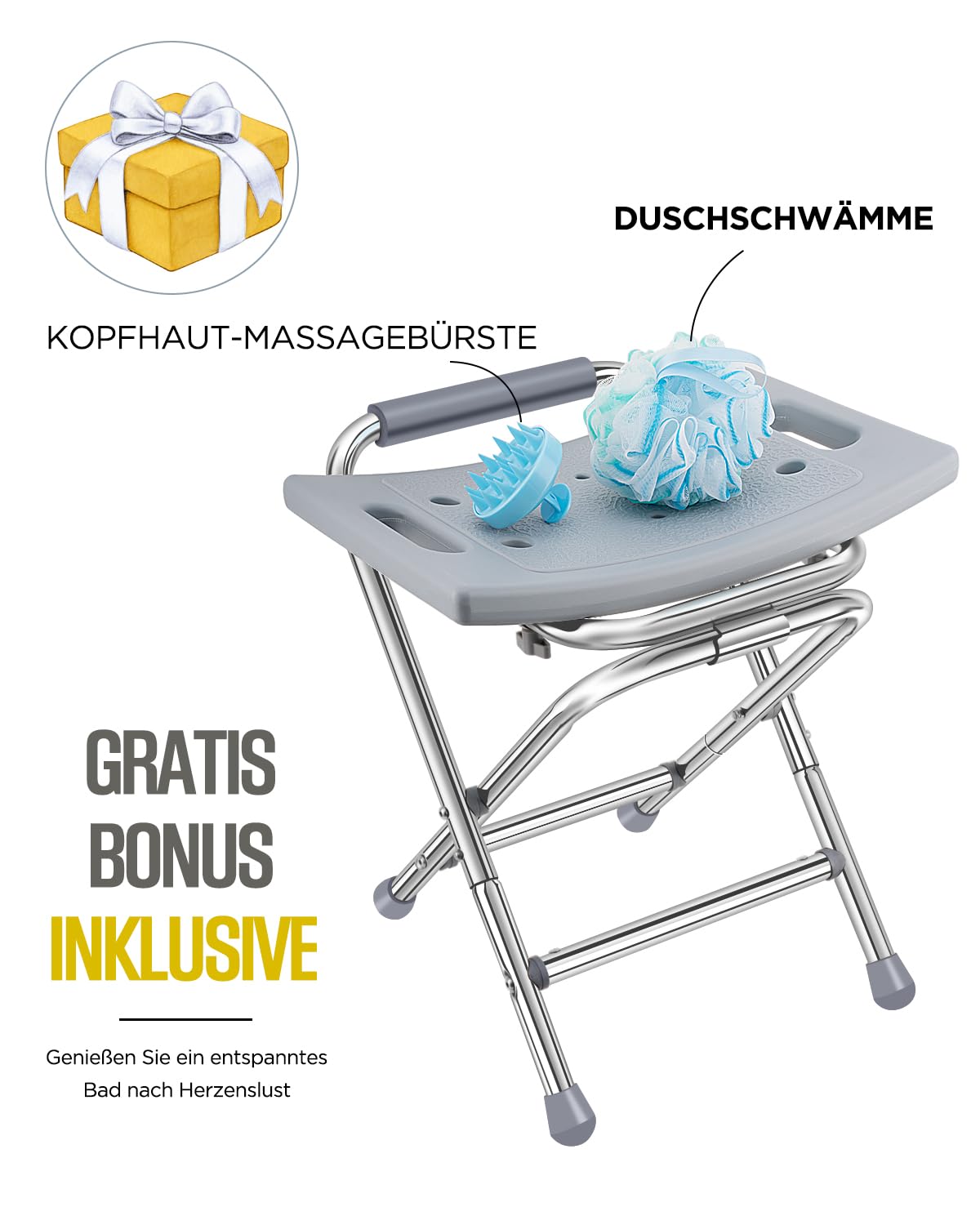 Taburete de ducha plegable, silla de ducha para la ducha interior, silla de baño para bañera, taburete de ducha para personas mayores, capacidad de peso de 180 kg