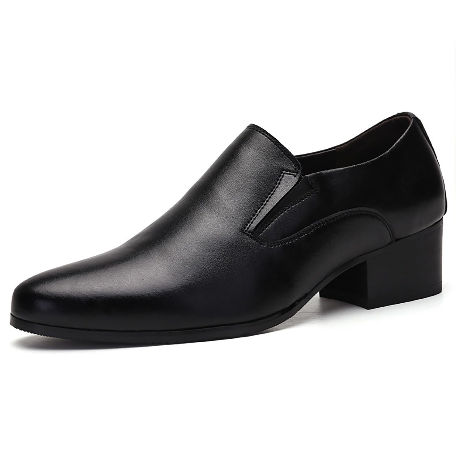 Zapatos de vestir de piel sin cordones for hombre, con alza de 6 cm, punta puntiaguda y tacón grueso, ideales for negocios, bodas y ocasiones formales.