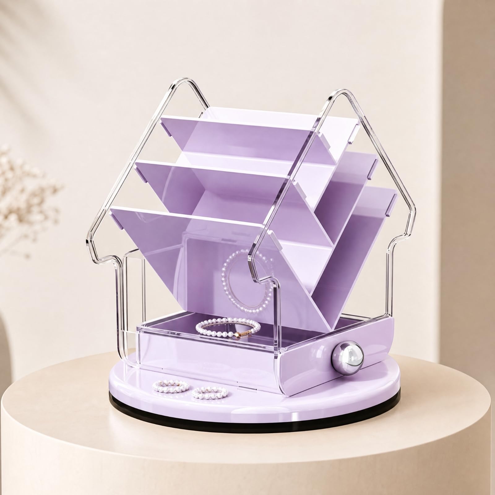 Organiteur Bijx Cosmétiques Traparent Support Maquillage en Forme Compact Rangement Maquillage Rotatif pr Chambre, Jaune Rose