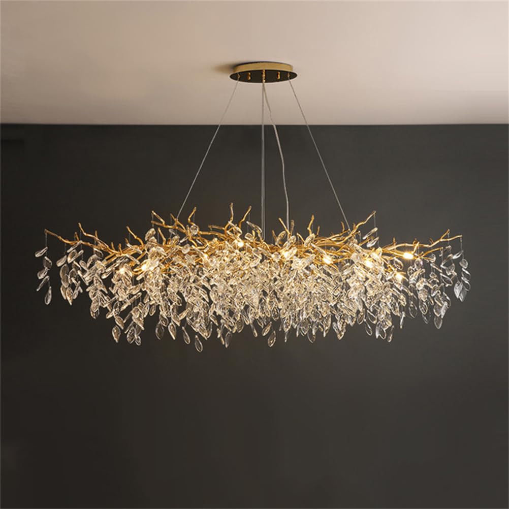 IDHBGJD Gold Luxury Crystal Chandelier Lighting Modern Crystal Tree Branche Chandelier Crystals Ceiling Light Fixtures for Dining Room Kitchen Island Bedroom Living Room Rectangular L39.4