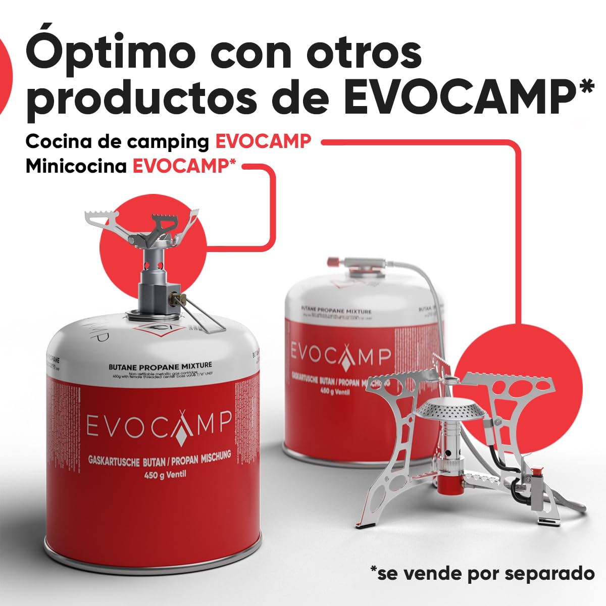 EVOCAMP 4X cartucho de gas Propano Butano 450g, cartucho de rosca europea 7/16", botellas de gas para camping 809ml, bombona de gas, puede utilizarse para barbacoas Weber de la serie Q100/1200
