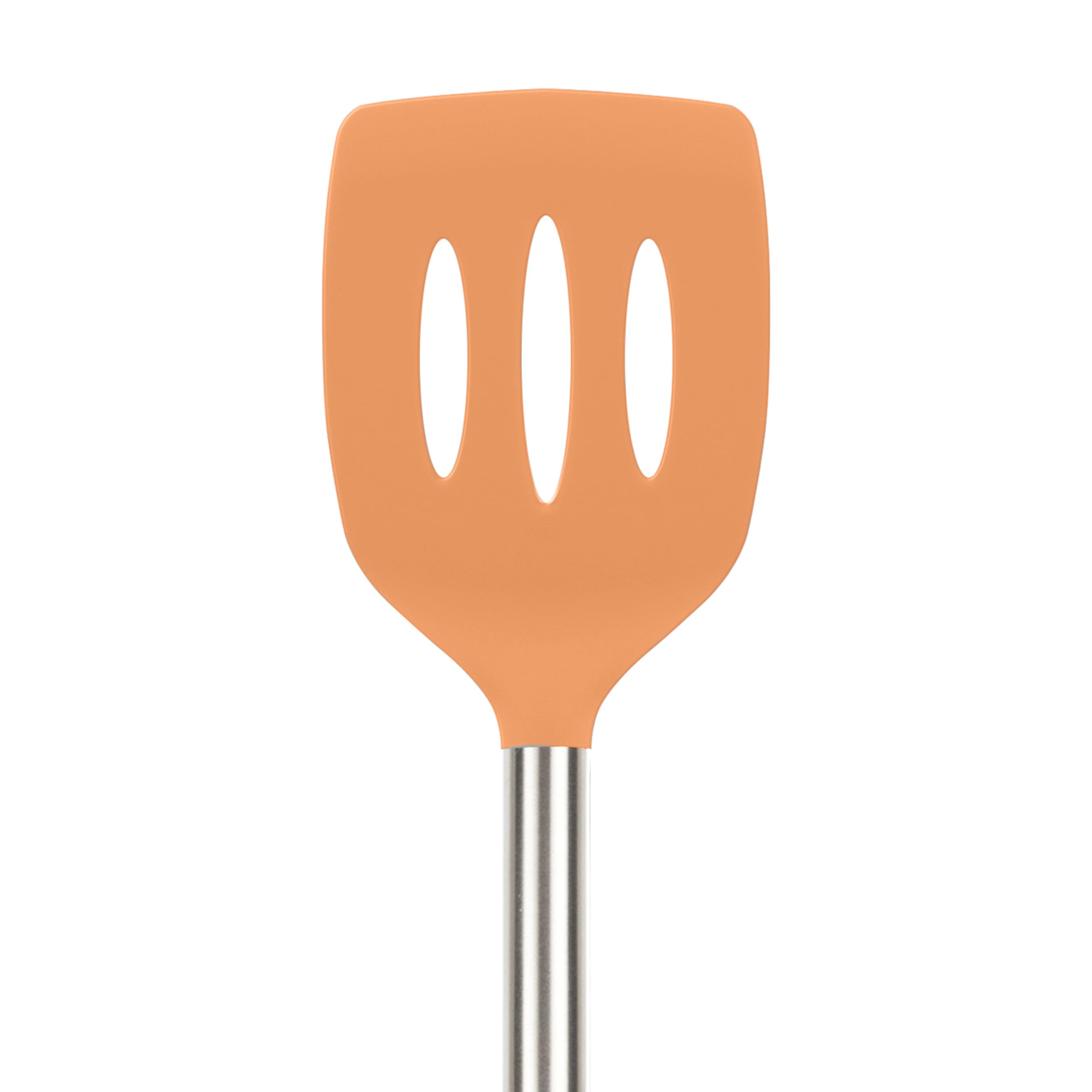 Tovolo Pfannenwender aus Silikon mit Schlitzen und Edelstahlgriff, Pfannkuchenspatel, kratzfestes Küchenutensil für antihaftbeschichtetes Kochgeschirr und Gusseisen-Bratpfannen, Aprikose, 1 Stück