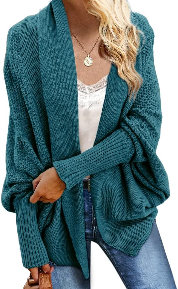 Imily Bela Women's Kimono Batwing Cable Knitted Slouchy Oversized Wrap Cardigan Sweater