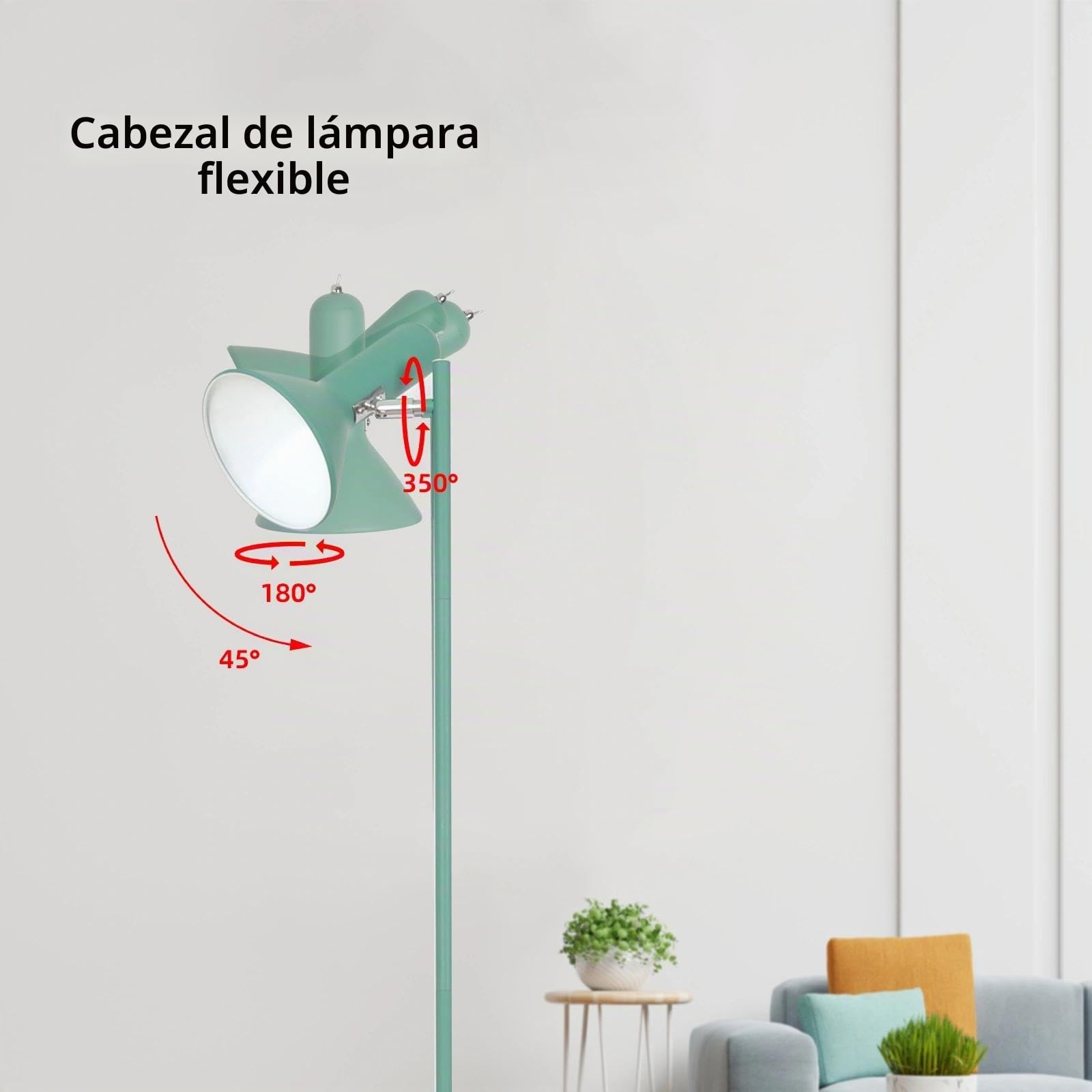 Lámpara de pie de salón DIYA -Verde, 1x E27 Max. 60W, Lámpara de pie de metal retro altura 161CM, Lampara de Pie Lectura Vintage para dormitorio, estudio, oficina(Sin bombilla)