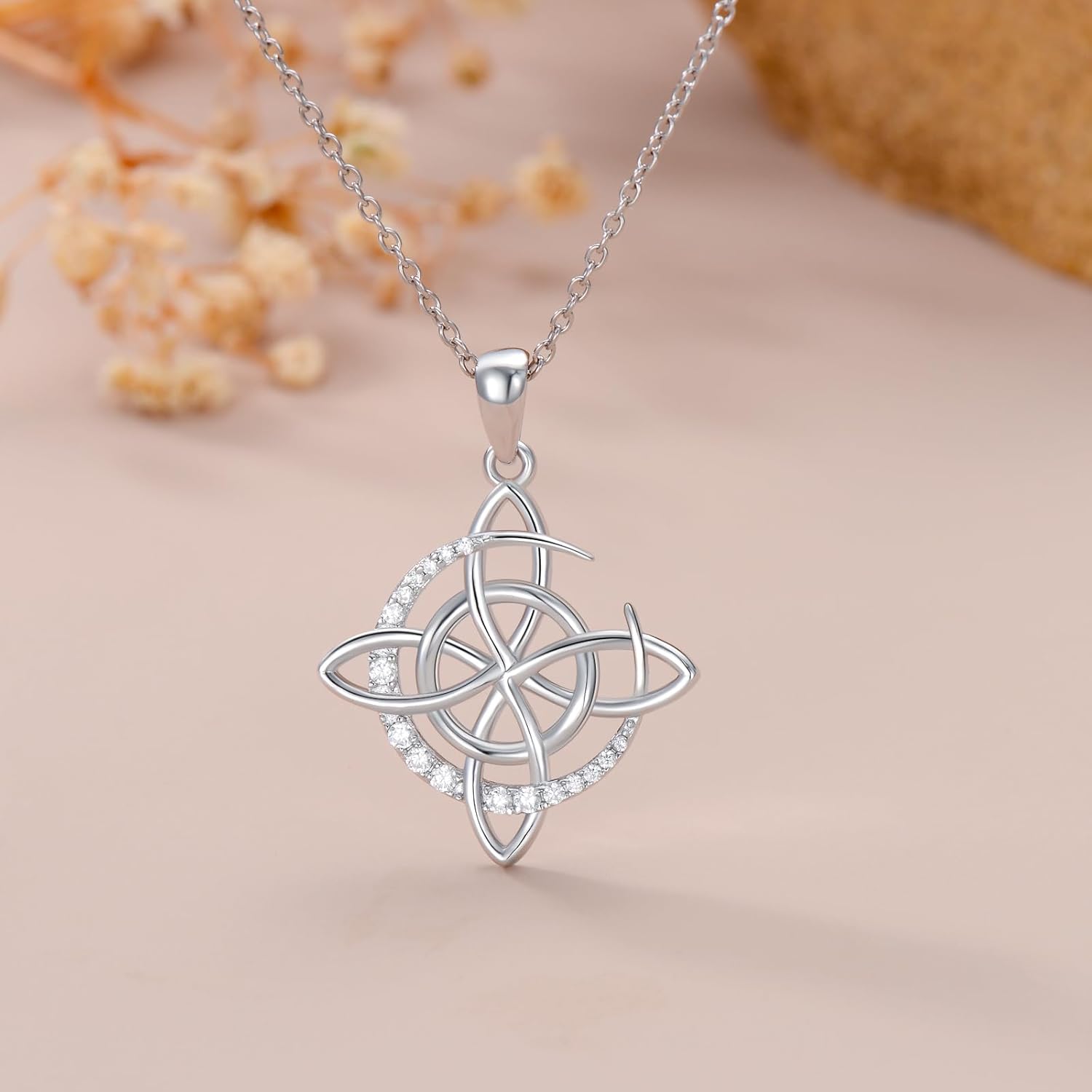 Witches Knot Necklace 925 Sterling Silver Celtic Knot Necklace Moonstone Witch Knot Pendant Jewelry Gifts for Women - Image 4