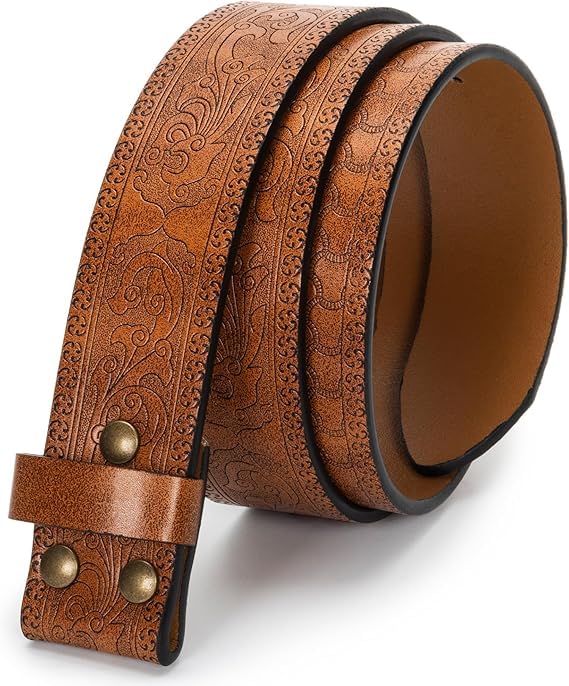 Image of UTOWO Men Women Retro Belt Strap without Buckle 1.5 inch Wide Classic Western Embossed PU-Leather Belt for Jeans