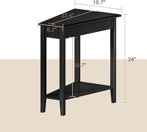 Miniatura 2 de ChooChoo Mesa auxiliar de cuña, mesa auxiliar triangular estrecha con estante de almacenamiento de 2 niveles, mesa auxiliar reclinable acanalada