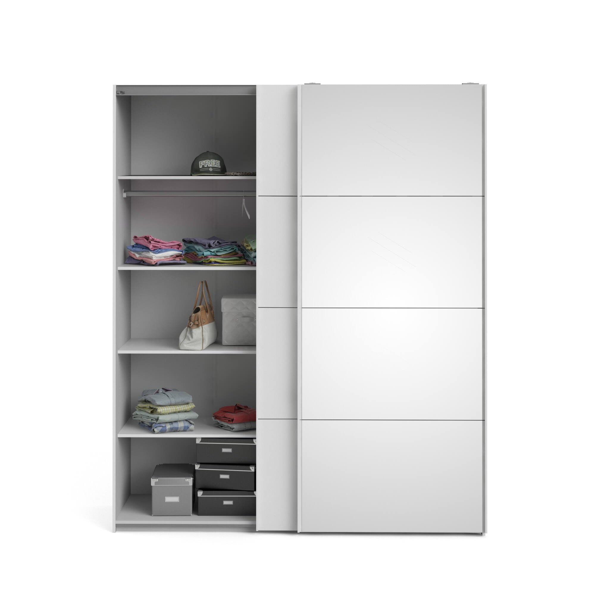Dmora - Kleiderschrank 2 Türen Elina, Schlafzimmermöbel, Schrank, Garderobe, 182x61 h220 cm, Weiß