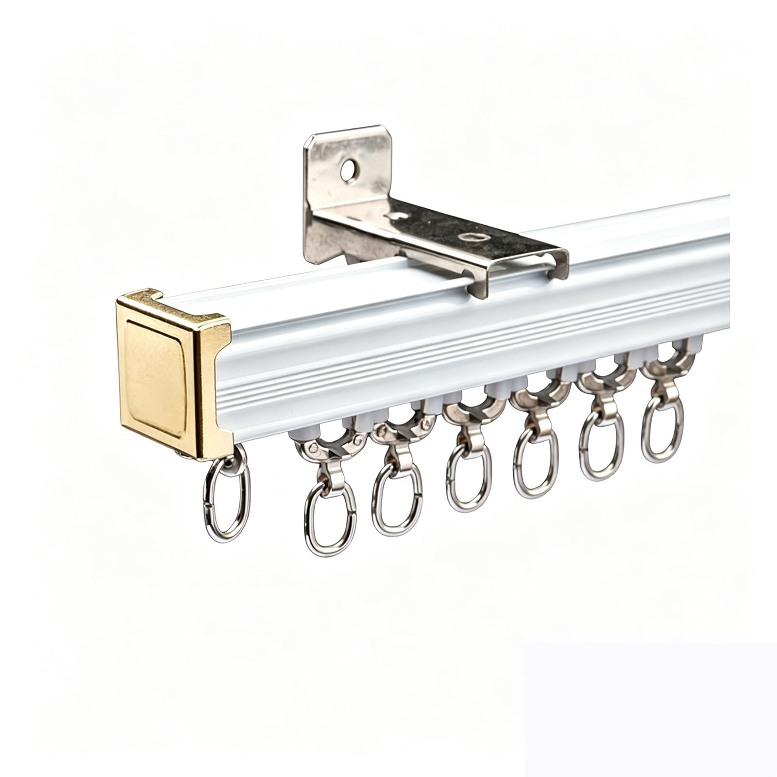 PQPQLI Room Divider Curtain Track Slide Curtain Rails System Wall Or Ceiling Mount Aluminum Curtain Rods Comes With Track, Roller, Installation Hardware(White B,130cm/4.3ft) — image 1
