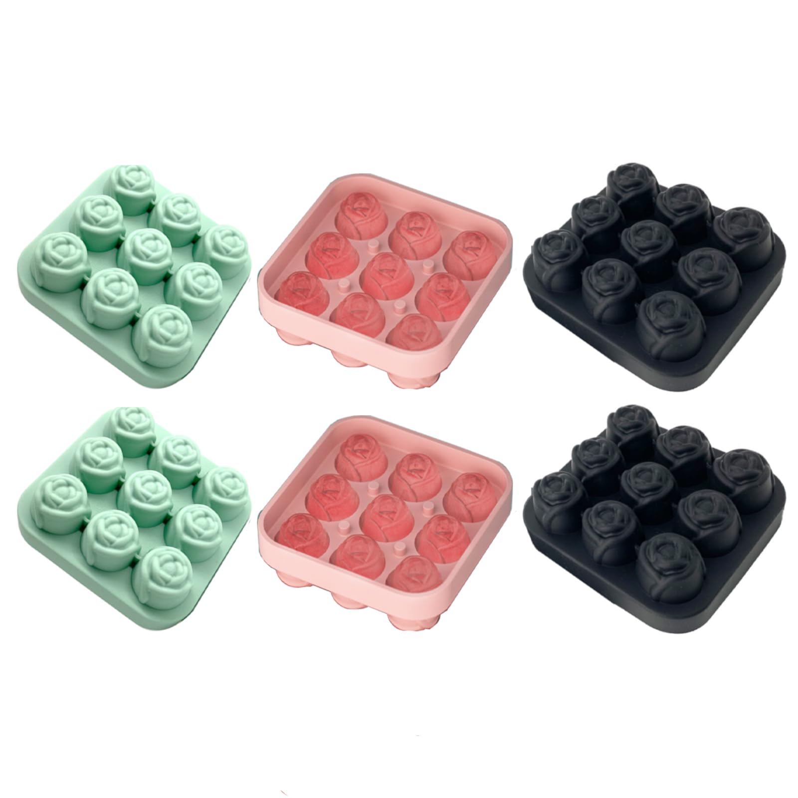 Lot de 6 moules à glaçons en silicone à 9 cavités en forme de rose, de qualité alimentaire pour les boissons fraîches, les cocktails et le whisky