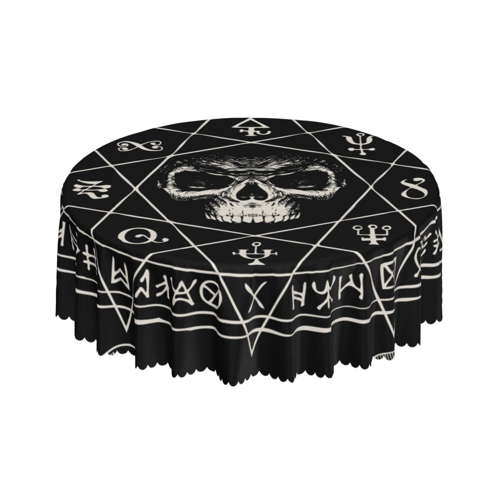 Lsjuee Skull Magic Witchcraft Black Round Tablecloth 60 Inch Printed Washable Tablecloth for Dining Party Holiday Fall Home Decorative