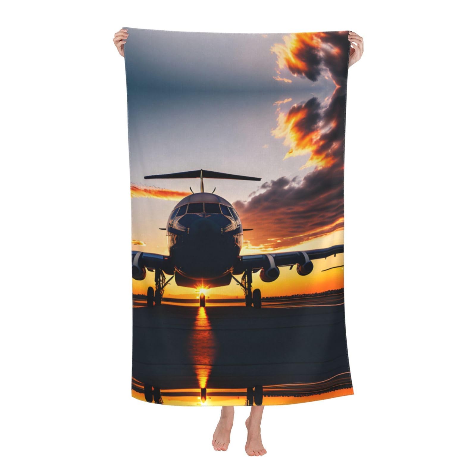 Oazcvbnn Women's White Aircraft Plane At Sunset Print Adult Beach Towel Summer Travel Pool Vacation Swimming Fitness Outdoor Adventures