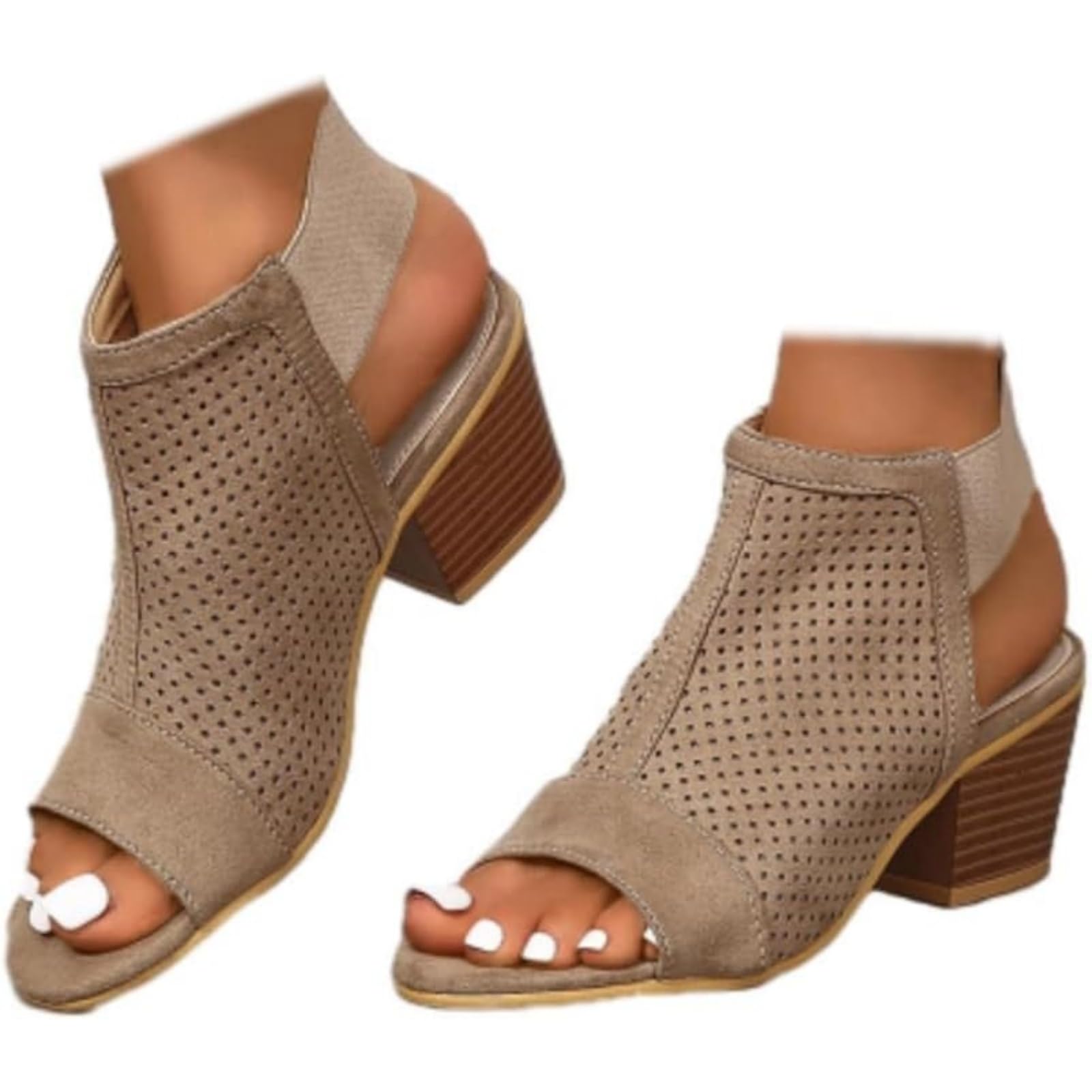 Sandals for Women Dressy Summer Peep Toe Hollow Out Wedge Pumps Shoes Chunky Heel Elatsic Slingback Sandal Ankle Booties Grey 9