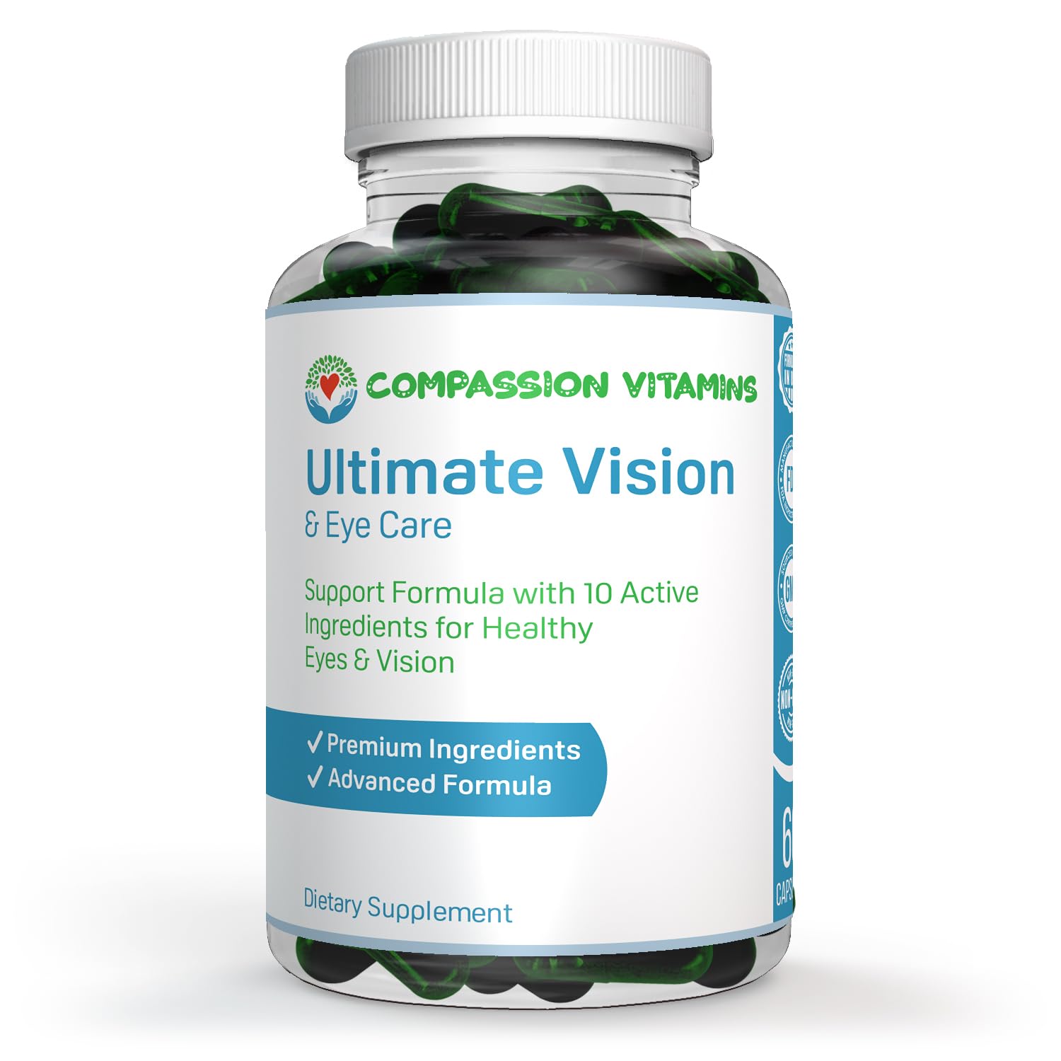 Ultimate Vision & Eye Care Eye Vision Clarity Ultra Eye Support Supplement Areds 2 Formula with Vitamins Lutein, Zinc, Vitamin A, Taurine, Bilberry, Glutathione, Quercetin, Grape Seed, Turmeric, 60ct