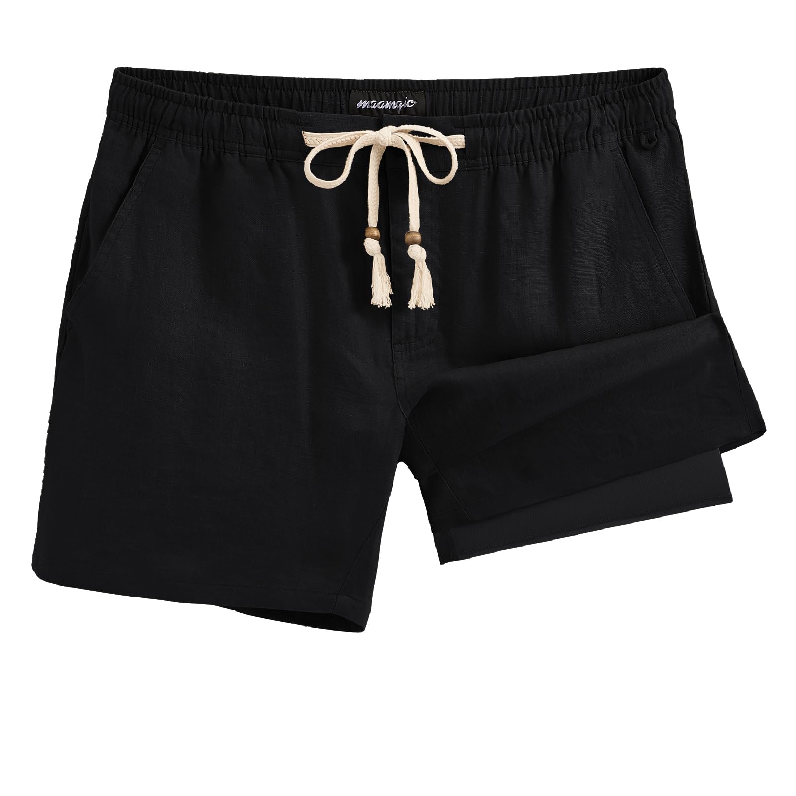 MaaMgic Kurze Hosen Herren Leinenhose 2-in-1mit Kompressions-Inlay, 100% Leinen Atmungsaktive mit Taschen für Herren, Leichte Reisepackbare Urlaub Shorts mit Handytasche für Männer für Urlaub, Strand