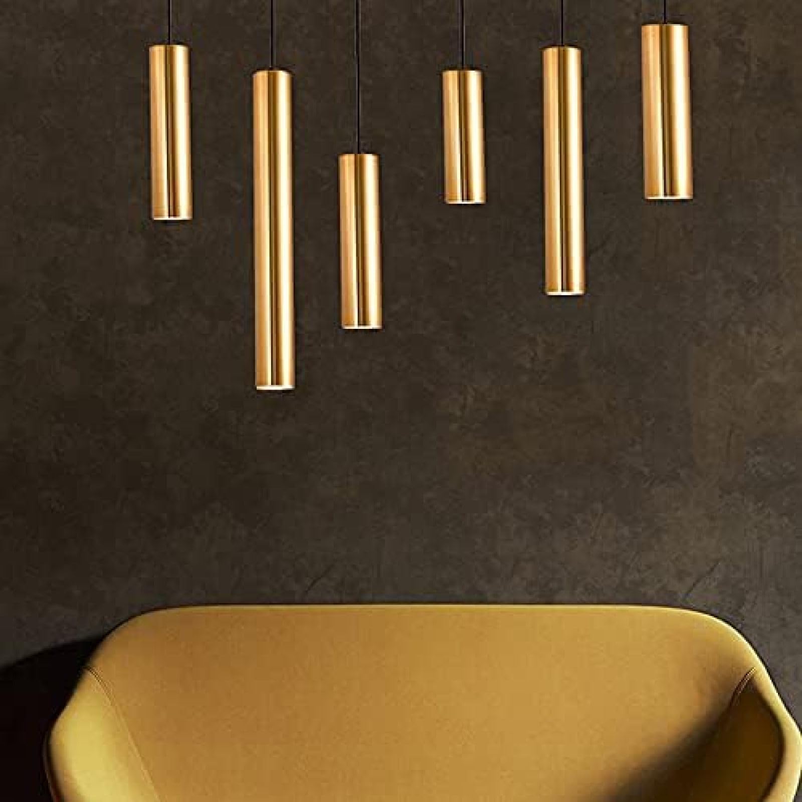 Wewnętrzna wyspa kuchenna Lampa wisząca LED Żyrandol z długą rurką Złoty aluminium Kreatywna lampa wisząca Bar Cylinder Reflektory Regulowana wysokość Pojedyncza głowica Oprawy sufitowe, świ