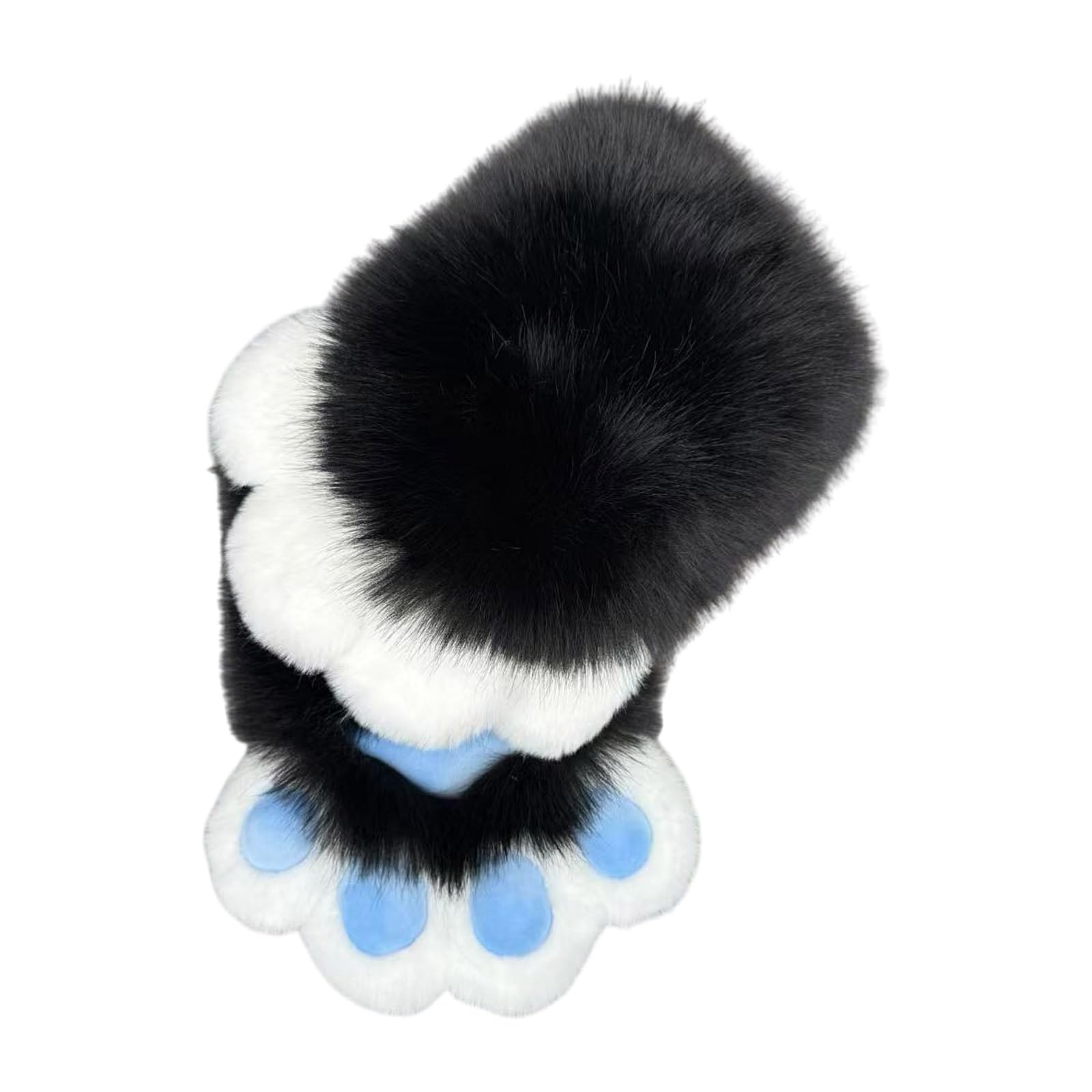 Vdaxvme Plush Fox Wolf Claw Gloves Plush Fur Cats Claws Glove Fur Animal Feed Paws Mittens Therian Equipment for Halloween Therians Gang, Black blue pad witho, One Size