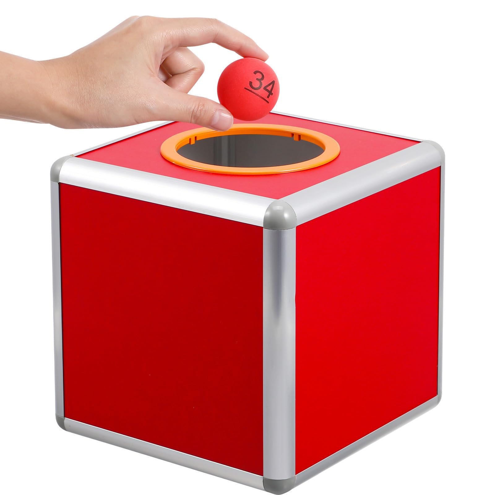 Caja de rifa de aluminio roja cuadrada y contenedor de boletos