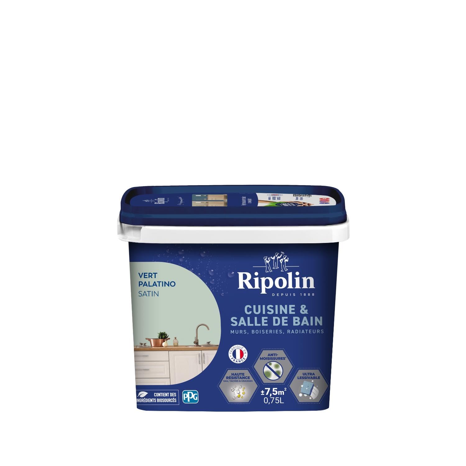 Peinture cuisine et bain anti humidité Ripolin Vert Palatino satin lessivable