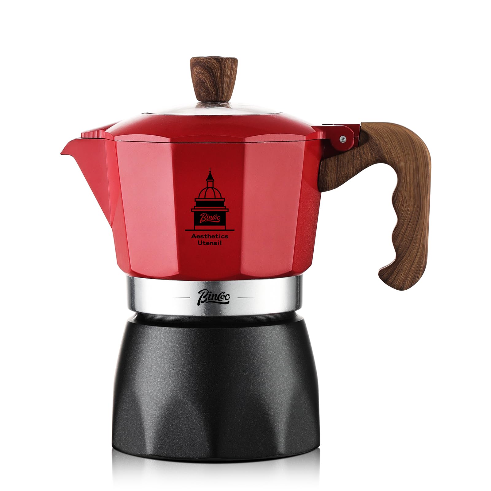 Bincoo Stovetop Espresso Maker,Classic Aluminum Italian Coffee Maker,2Cups Moka Pot for Italian and Cuban Café Brewing, Double Valve Extraction