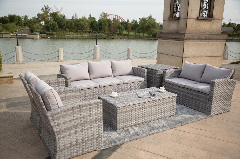 Ondis24 Gartenmöbel Set Sacramento, Sitzgruppe für 7 Personen, Gartenset mit Tisch Sitzkissen, Balkonmöbel Essgruppe Garten, Lounge Sitzgarnitur