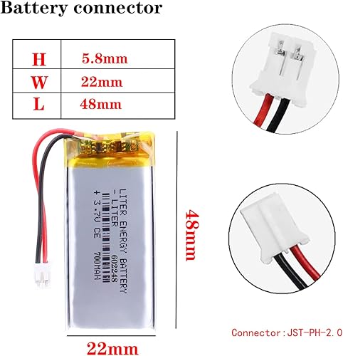 Miniatura 2 de Batería de energía de litro 3.7V Lipo Batería 700mAh Batería recargable de polímero de iones de litio 602248 Batería de iones de polímero de litio