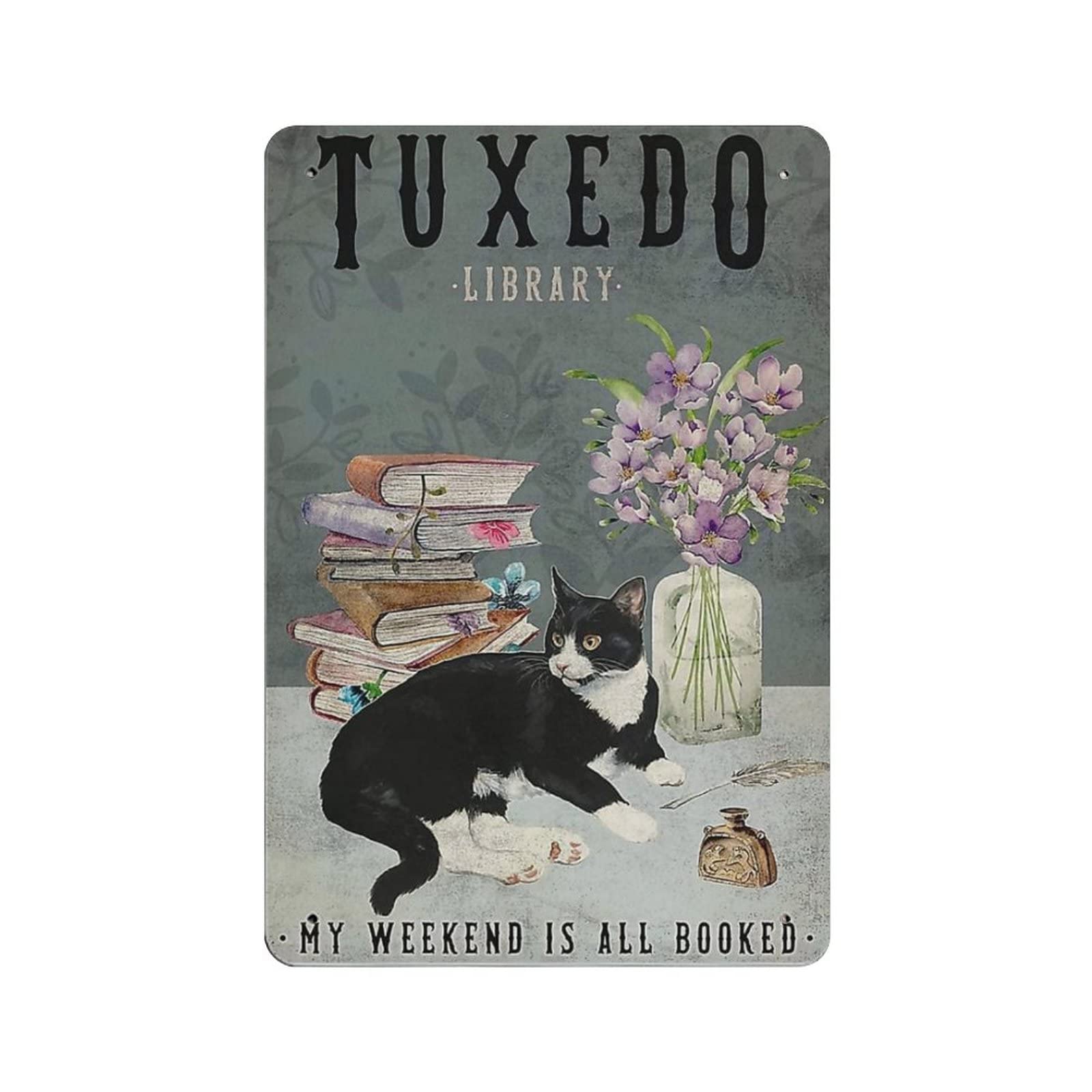 AOOEDM Tuxedo Library Metal Sign for Home Coffee Garage Wall Decor Vintage Poster Bar Signs for Home Bar Retro Metal Tin Sign