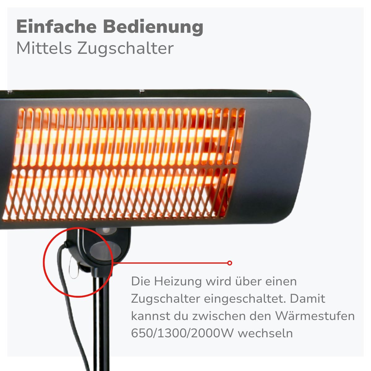 alpina Infrarotheizung Standgerät - Terrassenheizer 2000W 3 Heizstufen - Spritzwassergeschützter Heizstrahler IP24 mit Infrarotlampe - Heizstrahler Terrasse - Elektro Heizkörper - Heater