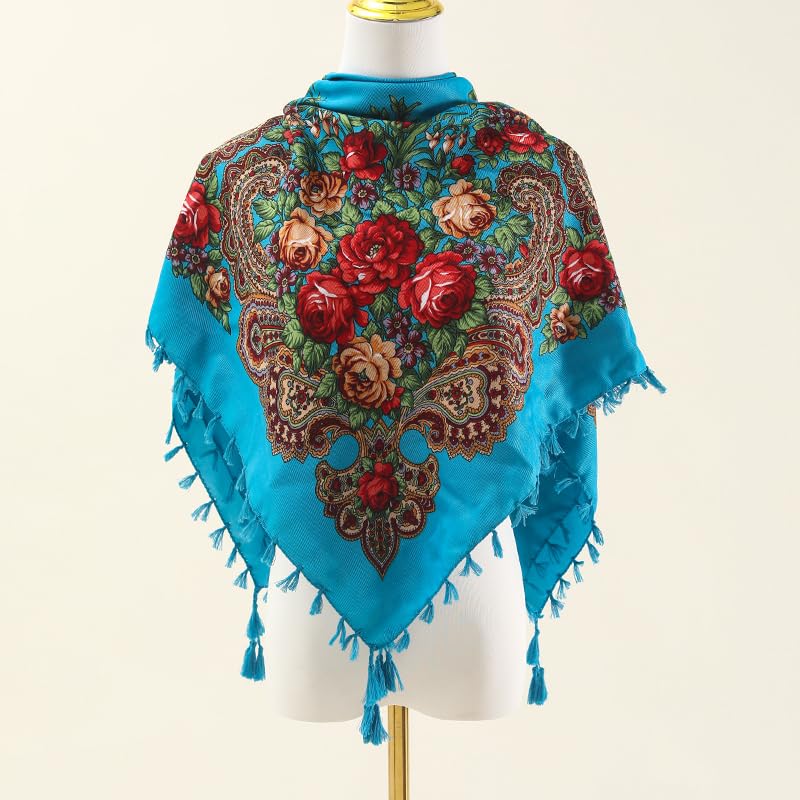 Ladies fashion printed headscarf Rose large flower retro multi-functional dust protection casual dress scarf shawl3