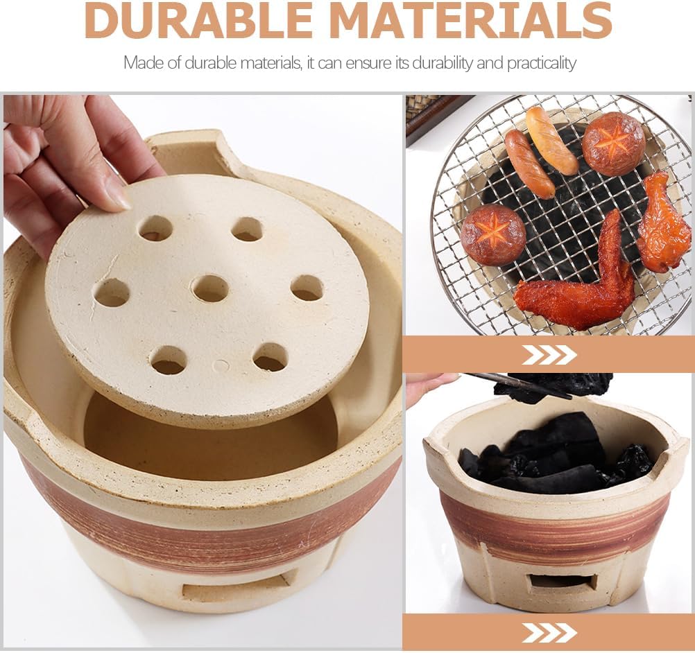 1set Grill Indoor Hibachi Grill Indoor Charcoal Gas Outdoor Barbecue Stove Outdoor Cooking Accessories Old Clay Stove Small Clay Portable