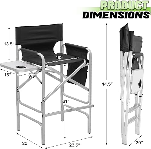 Vista 3 de Magshion Silla alta de director para vendedores y artistas de maquillaje, altura del asiento de 31 pulgadas, capacidad de 250 libras, silla plegable