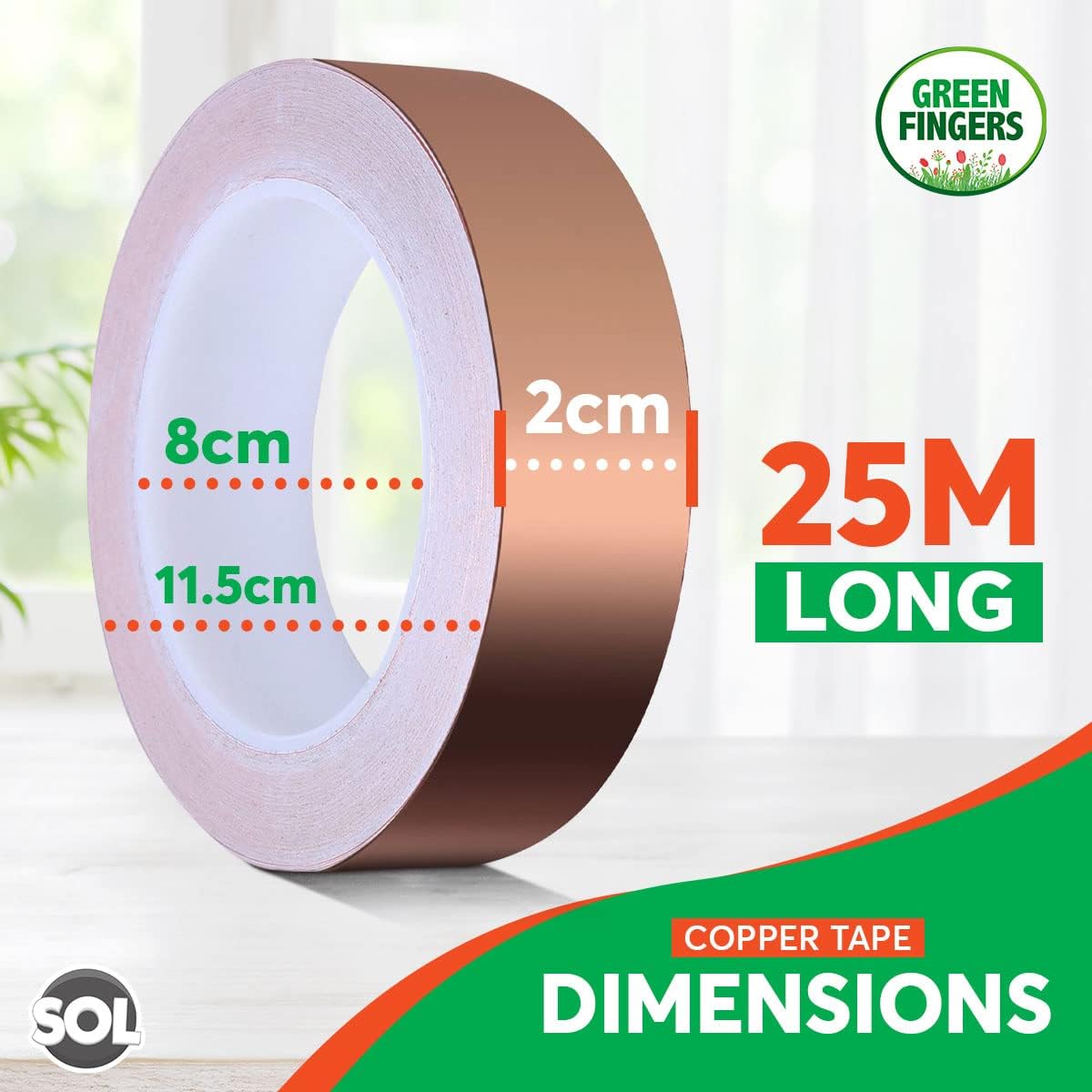 SOL Copper Slug Tape, 25 Meters Long x 20mm Wide Copper Tape Slug Repellent, Weatherproof Humane Snail Control - Image 4
