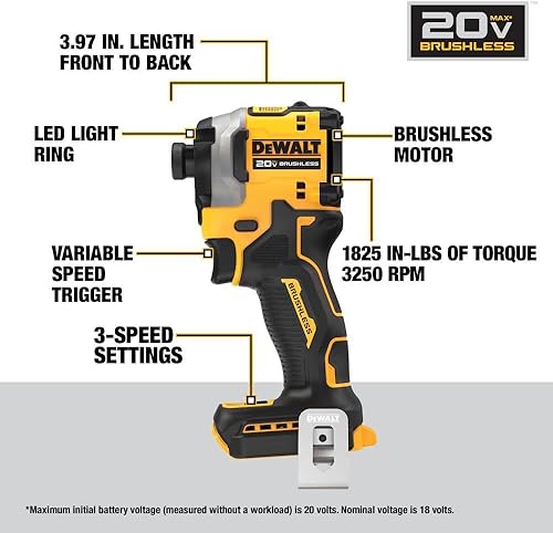 Miniatura 2 de DEWALT ATOMIC 20V MAX* 14 pulg. Impulsor de impacto inalámbrico sin escobillas de 3 velocidades, paquete individual, herramienta desnuda (paquete de