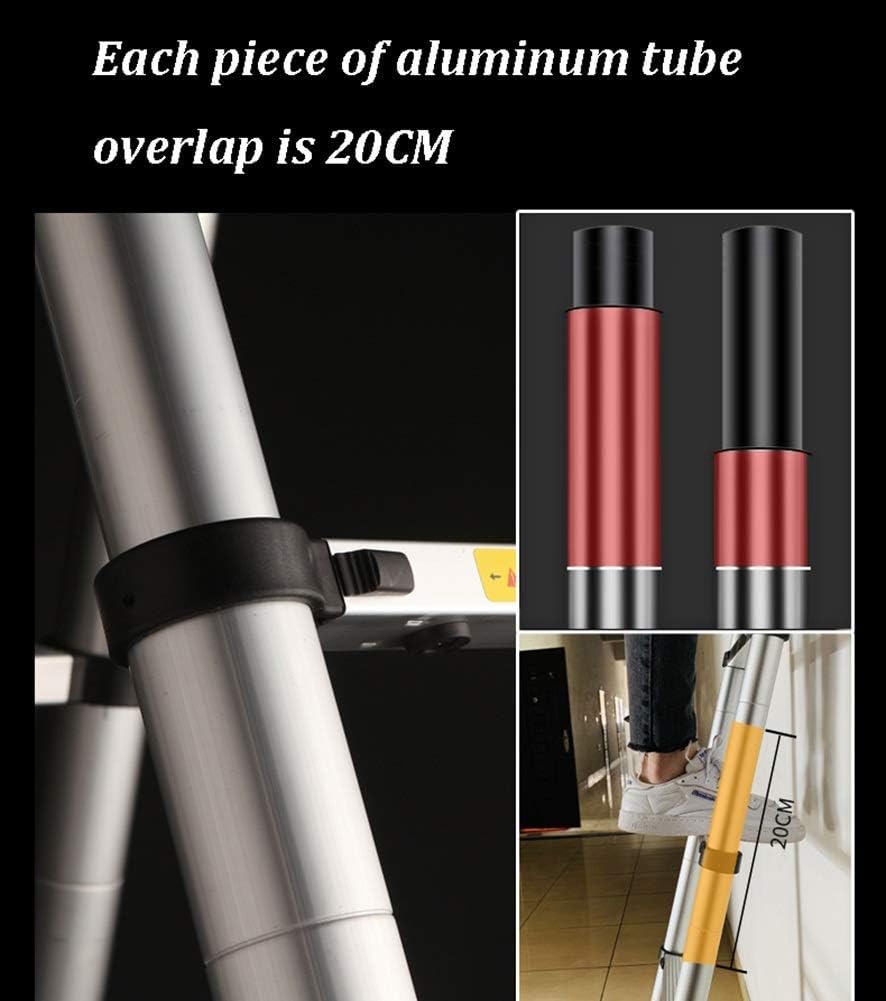 Outdoor Household Ladder,Portable Extension Ladder Multi Purpose Aluminum Telescoping Ladder with Detachable Hook, Roofing Business,2M/6.5Ft,2M/6.5Ft