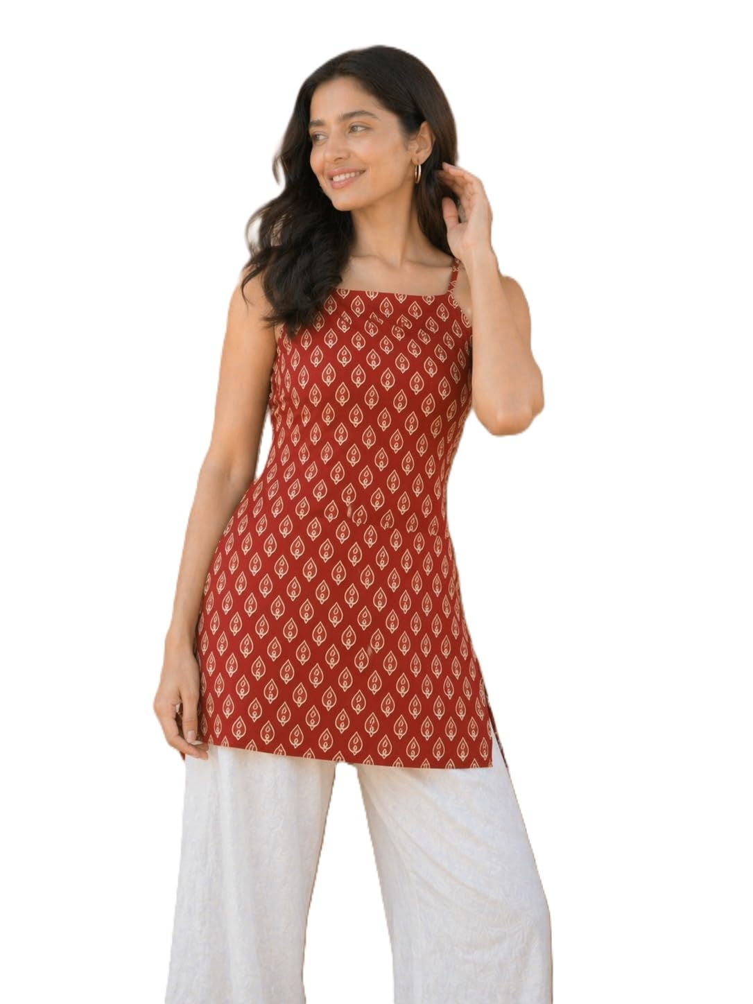 RR Enterprises Women's Cotton Floral Printed Straight Kurti with Back Corset Tie-Up Design Sleeveless Adjustable Strap Kurti Stylish Summer Ethnic Tunic for Women-picture-36