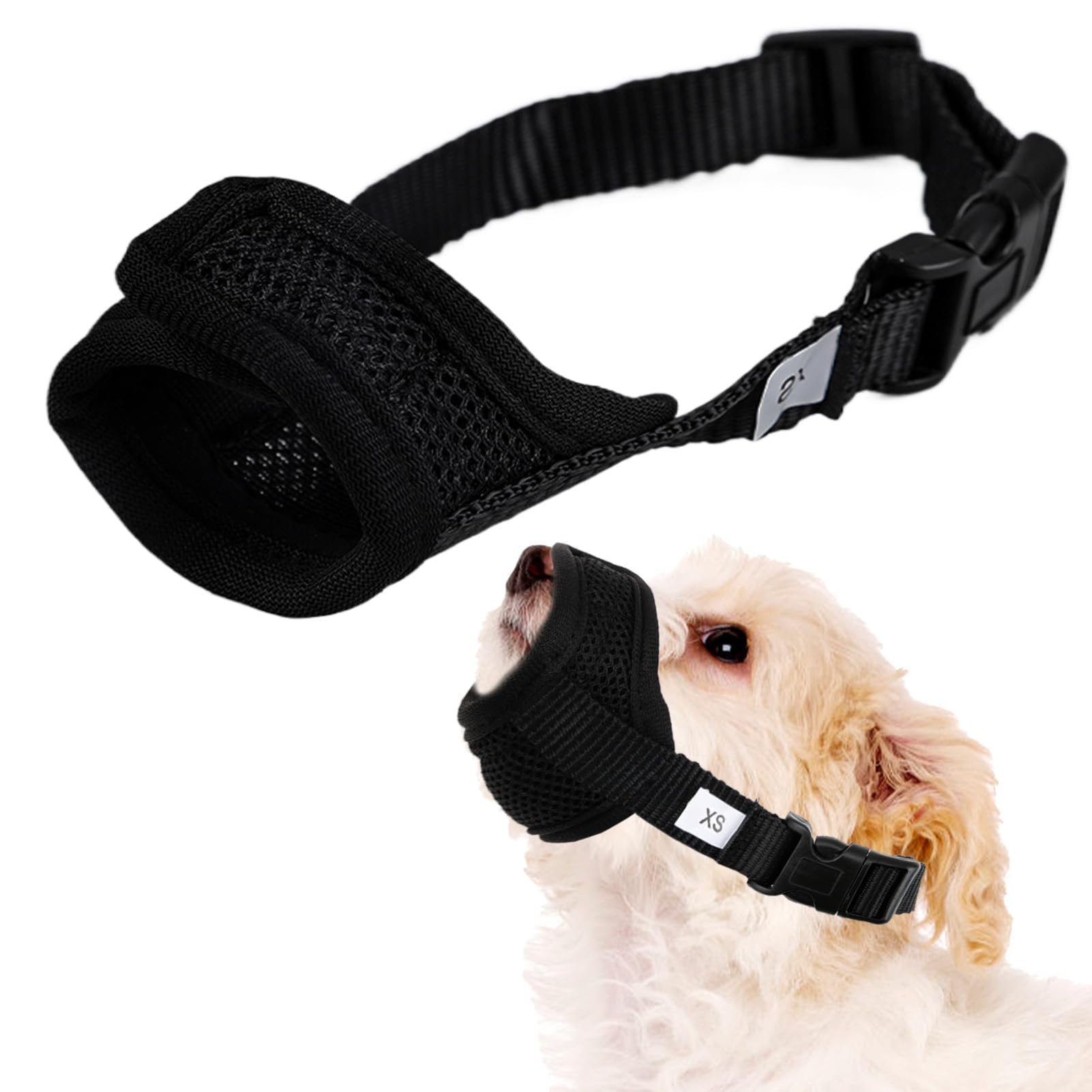 Bozal para Perro de Nailon, Bozales Antiladridos para Perros Pequeño, Bozal de Malla Suave para Perro, Bozal Lazo Ajustable Transpirable para Perros Evitar Morder, Comer, Ladrar y Masticar (XS)