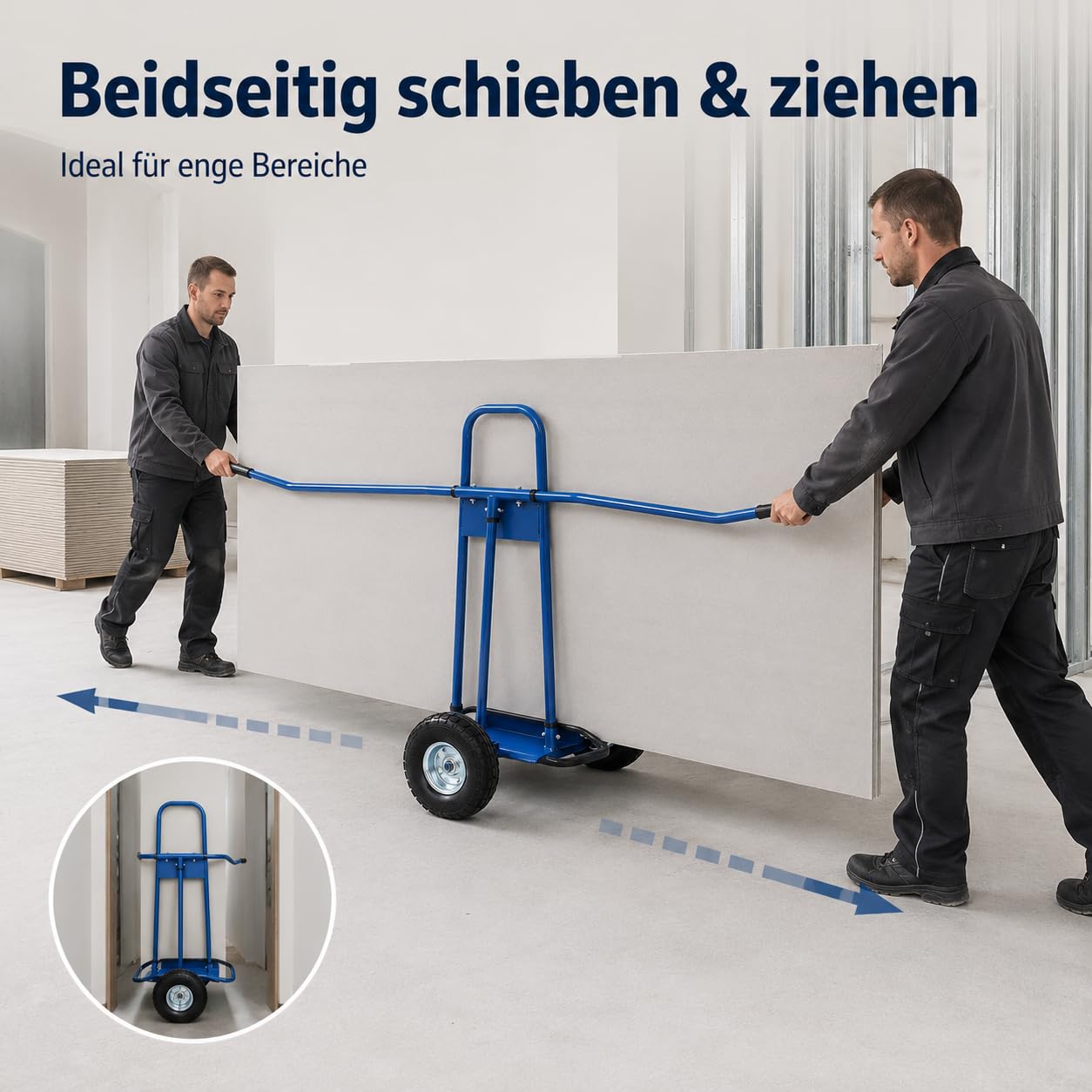 Carro de transporte para placas, camiones pesados para placas de madera contrachapada, paneles de yeso, placas de acero portátil, dispositivo de transporte para renovación de casa, construcción (azul)