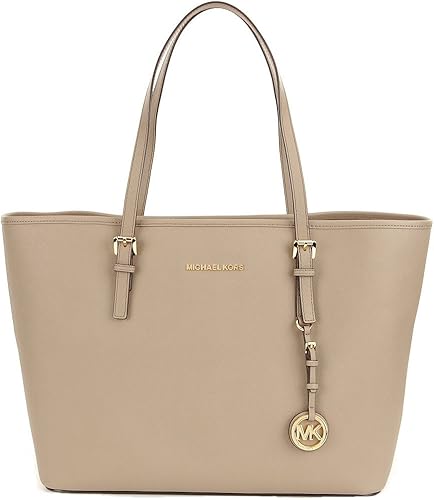 Michael Kors Jet Set Travel Saffiano - Bolso mediano de cuero (gris pardo oscuro), Duna oscuro