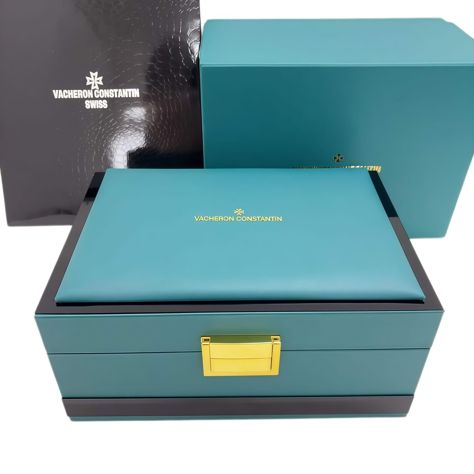Caja Presentación Reloj Texturizada Verde Profundo Colección Organizador Forro Suave Estuche Protector 24.5cm Set para Vacheron Constantin